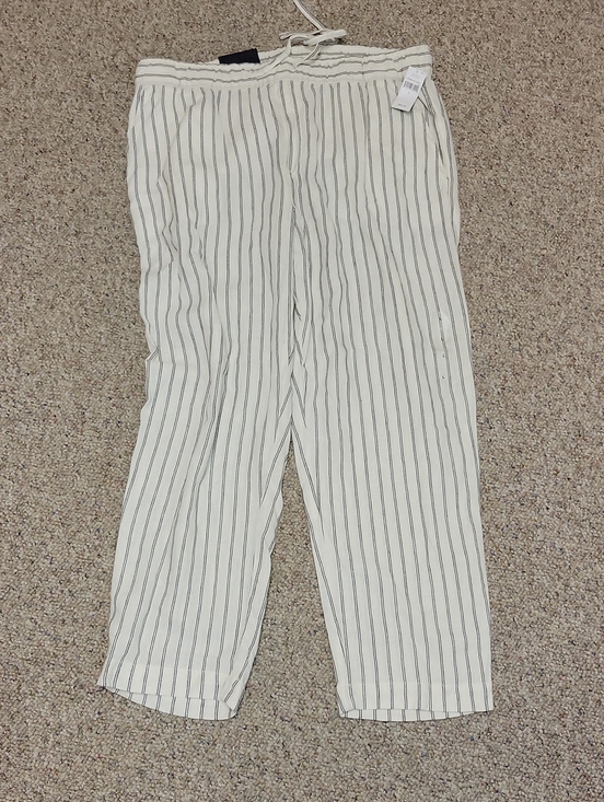 GAP Pants - GAP Striped Wide-Leg Drawstring Pants White Black Stripes Large New Linen Blend